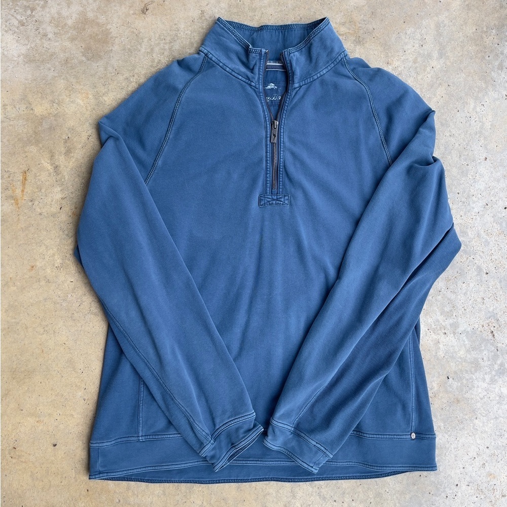 Tommy Bahama Sweatshirt Men's Large Blue 1/4 Zip Pullover Casual Logo